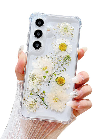 Compatible with Samsung Galaxy S24 Ultra case Cute Flower Pattern Design Real Floral Clear Women Phone Case Shockproof Protective Cover Replacement for Samsung Galaxy S24 Ultra (white flower)