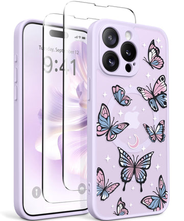 GVIEWIN for iPhone 15 Pro Max Case Compatible with MagSafe, [Military Grade Protection] [2X Screen Protector] Full Camera Protection Floral Translucent Women Magnetic Phone Case, Floratopia/Colorful