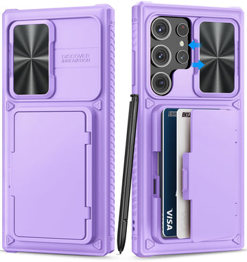 BXYJY for Samsung Galaxy S23 Ultra Wallet Case with Card Holder & Kickstand & Slide Lens Cover, Rugged Anti-Drop Protective Phone Case Cover Compatible with Samsung Galaxy S23 Ultra 5g 2023, Purple