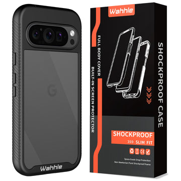 wahhle Compatible with Google Pixel 9 Pro XL Case, Built in Screen Protector Full Body Shockproof Slim Fit Bumper Protective Phone Cover for 9 Pro XL Men Women-Black/Clear