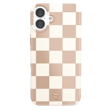 Velvet Caviar Checkered Phone Case for iPhone 16 Plus for Women [8ft Drop Tested] Compatible with MagSafe - Girly Cute Protective Designer Cover - Nude Neutral Aesthetic