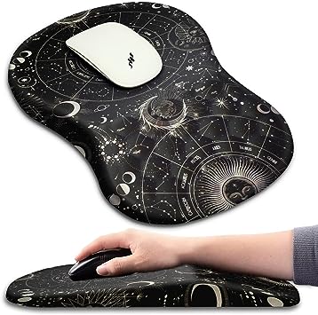 Tarot Constellation Ergonomic Mouse Pad with Wrist Support and Massage Design - Pain Relief & Comfort (12x8 inch)