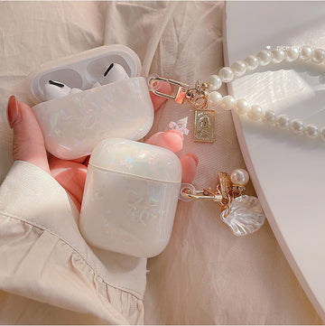 OTOPO for Cute Airpods 2nd/1st Gen Case Girl Women with Cleaner Kit, Glitter Shell Pattern Airpods 2/1 Protective Cover Skin with Luxury Bling Pearl Keychain for Airpods 2nd/1st Generation, Colorful