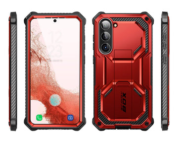 i-Blason Armorbox for Samsung Galaxy S23 Plus Case with Stand & Belt-Clip [Built-in Screen Protector] [2 Front Frames] [Military-Grade Protection] Full-Body Rugged Bumper Case with Kickstand (Red)