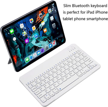 Ultra-Slim Bluetooth Keyboard for Apple iPad iPhone Samsung - 10 inch White