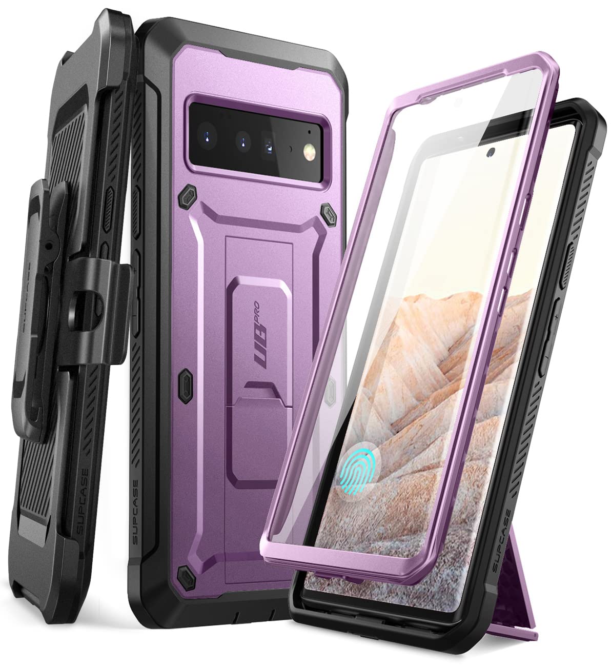 SUPCASE Unicorn Beetle Pro Full-Body Rugged Holster Case for Google Pixel 6 Pro (2021), Metallic Purple