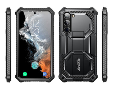 i-Blason Armorbox for Samsung Galaxy S23 Plus Case with Stand & Belt-Clip [Built-in Screen Protector] [2 Front Frames] [Military-Grade Protection] Full-Body Rugged Bumper Case with Kickstand (Black)