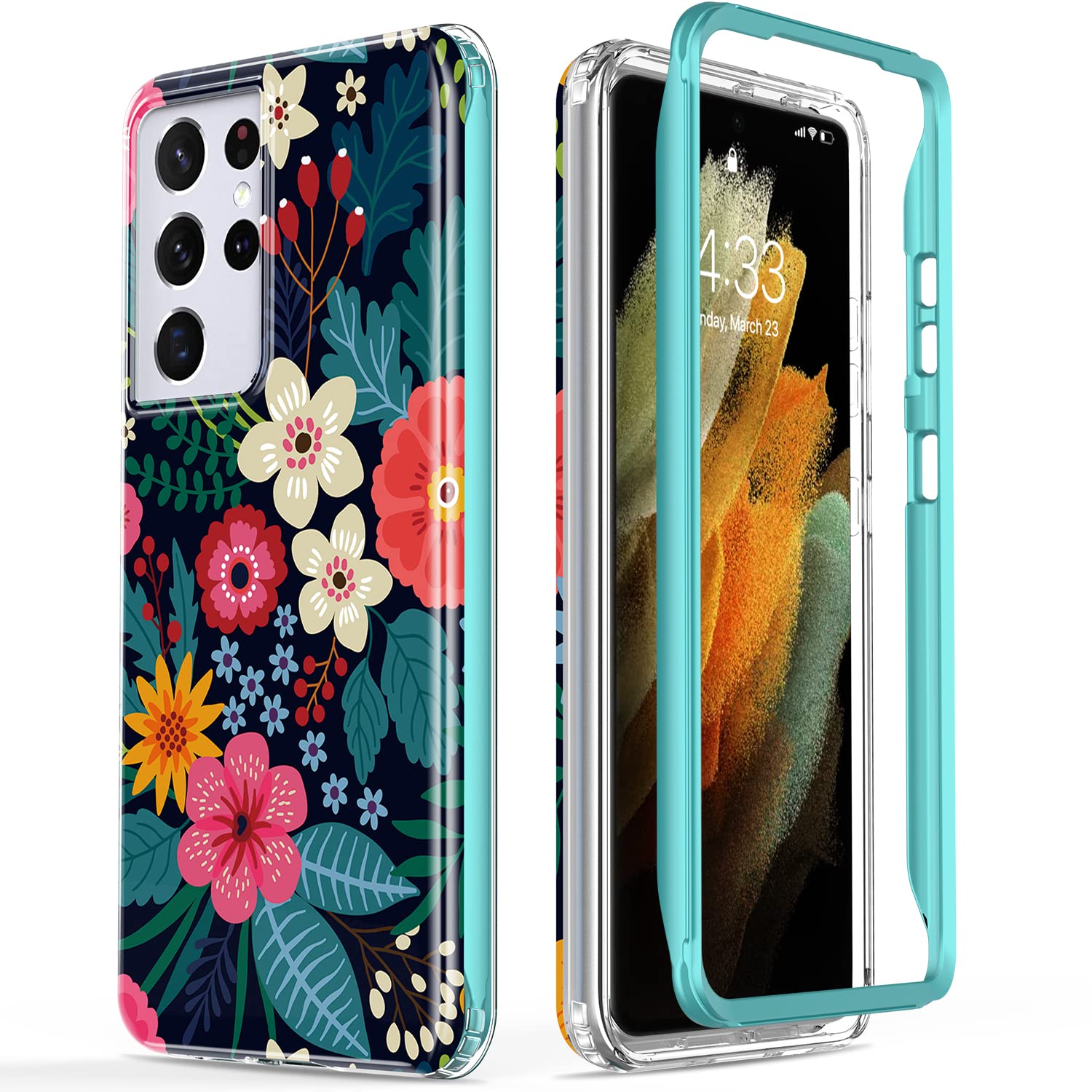 Esdot for Samsung Galaxy S21 Ultra Case,Military Grade Passing 21ft Drop Test,Rugged Cover with Fashionable Designs for Women Girls,Protective Phone Case for Galaxy S21 Ultra 6.8" Blooming Flowers