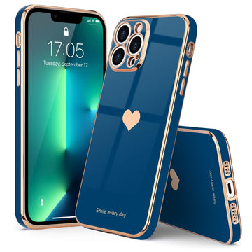 Teageo Compatible with iPhone 13 Pro Max Case for Girl Women Cute Love-Heart Luxury Bling Soft Cover Raised Camera Protection Bumper Silicone Shockproof Phone Case for iPhone 13 Pro Max, Royal Blue