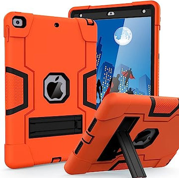 Cantis Case for iPad 9th/8th/7th Generation - Slim Shockproof Rugged Protective Case with Built-in Stand, Orange+Black