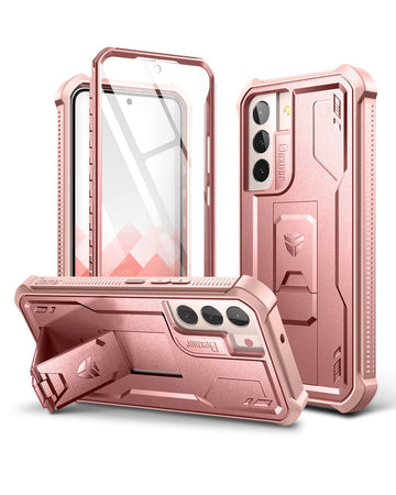 Dexnor Samsung Galaxy S22 Plus 5G Case, Heavy Duty Military Grade Protection with Screen Protector, Kickstand, Peony Pink