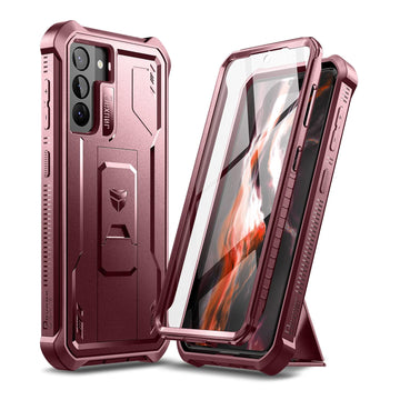 Dexnor for Samsung Galaxy S21+ Plus Case, [Built in Screen Protector and Kickstand] Heavy Military Grade Protection Shockproof Protective Cover for Samsung Galaxy S21 Plus 5G, 6.7 inch,Maroon Red