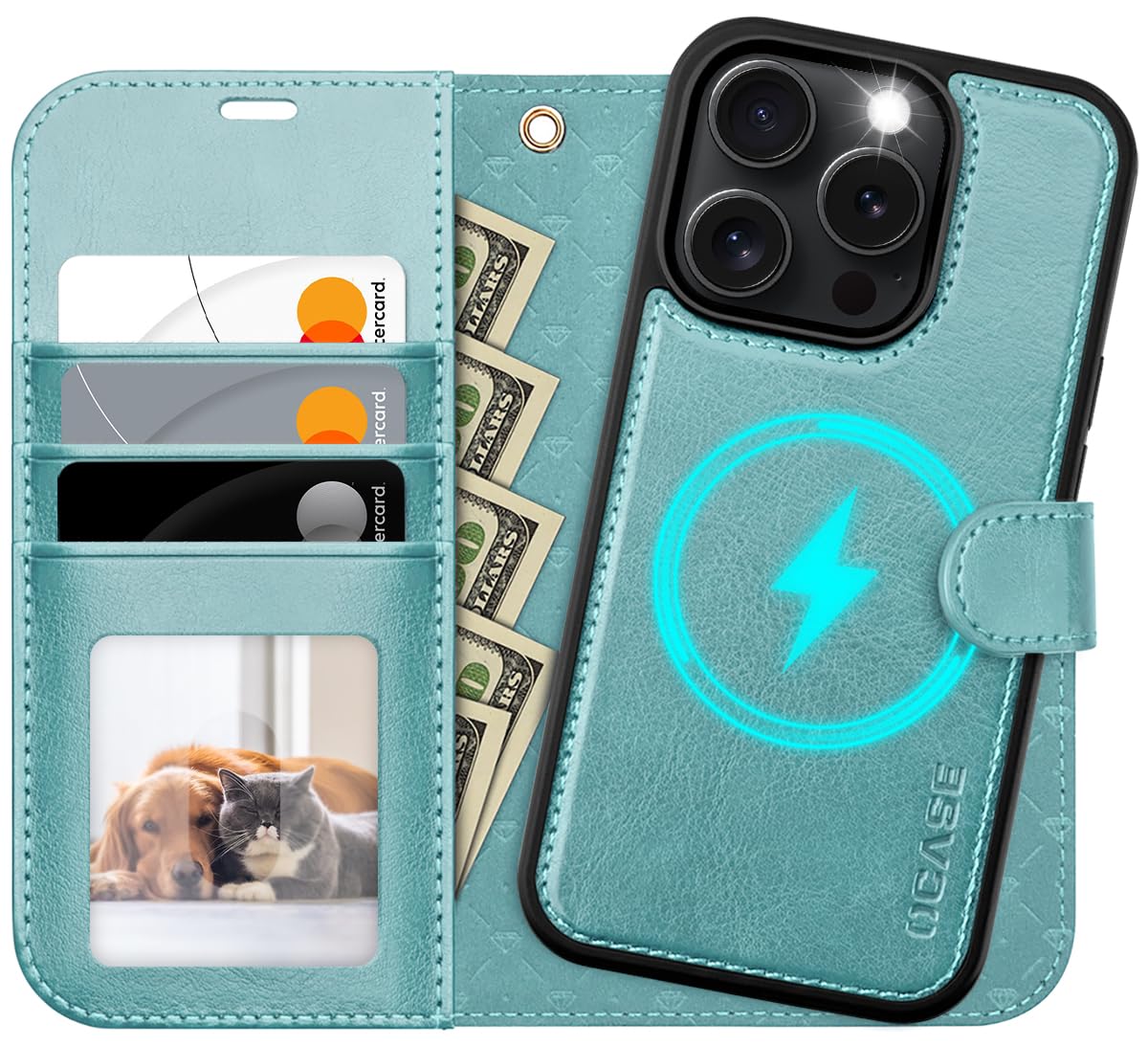 OCASE for iPhone 16 Pro Case Detachable Wallet Case with Card Holder, [2 in 1] PU Leather Flip Folio Case with RFID Blocking Stand Wrist Strap Shockproof Phone Cover 6.3 Inch 2024, Ice Blue