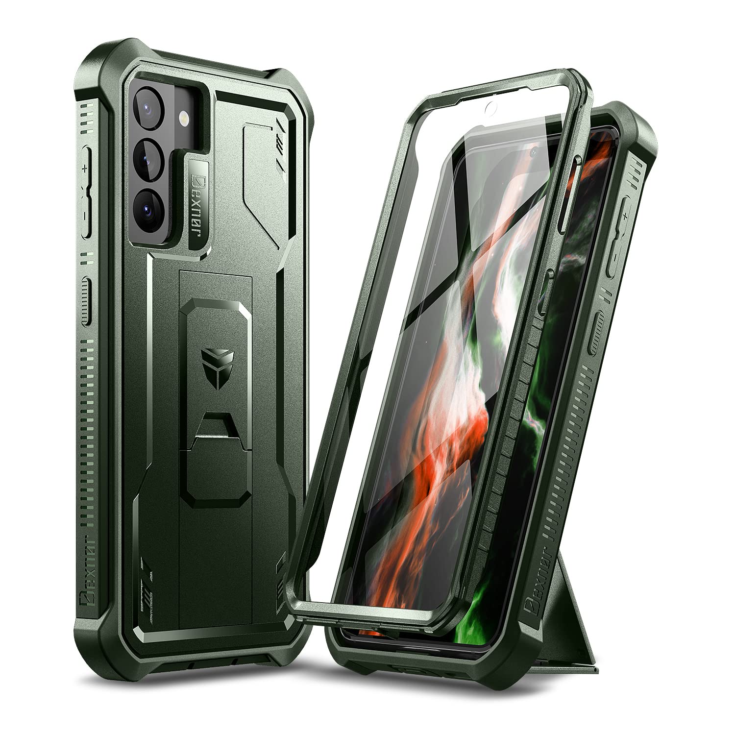 Dexnor for Samsung Galaxy S21+ Plus Case, [Built in Screen Protector and Kickstand] Heavy Military Grade Protection Shockproof Protective Cover for Samsung Galaxy S21 Plus 5G, 6.7 inch, Army Green