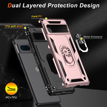 LUMARKE for Google Pixel 7 Pro Case with Screen Protector,Pass 16ft. Drop Tested Military Grade Cover with Magnetic Ring Kickstand,Protective Phone Case for Google Pixel 7 Pro Rose Gold