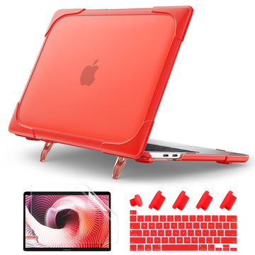 Batianda for MacBook Pro 13 Inch Case A2338 M2 M1 A2289 A2251(2022 2020 Release), Heavy Duty Full Protection Hard Shell Cover with Fold Kickstand Keyboard Skin for New MacBook Pro 13'' Touch Bar,Red