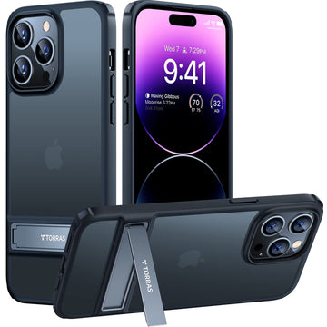 TORRAS Case for iPhone 14 Pro Max with Stand, [3 Stand Ways Metal Kickstand] [10 FT Military Drop Tested], Shockproof Slim Translucent Matte Phone Cases for iPhone 14 Pro Max 6.7 '' 2023, Black