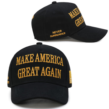 Donald Trump 45-47 Never Surrender MAGA Hat Make America Great Again Slogan with USA Flag Adjustable Baseball Cap Black