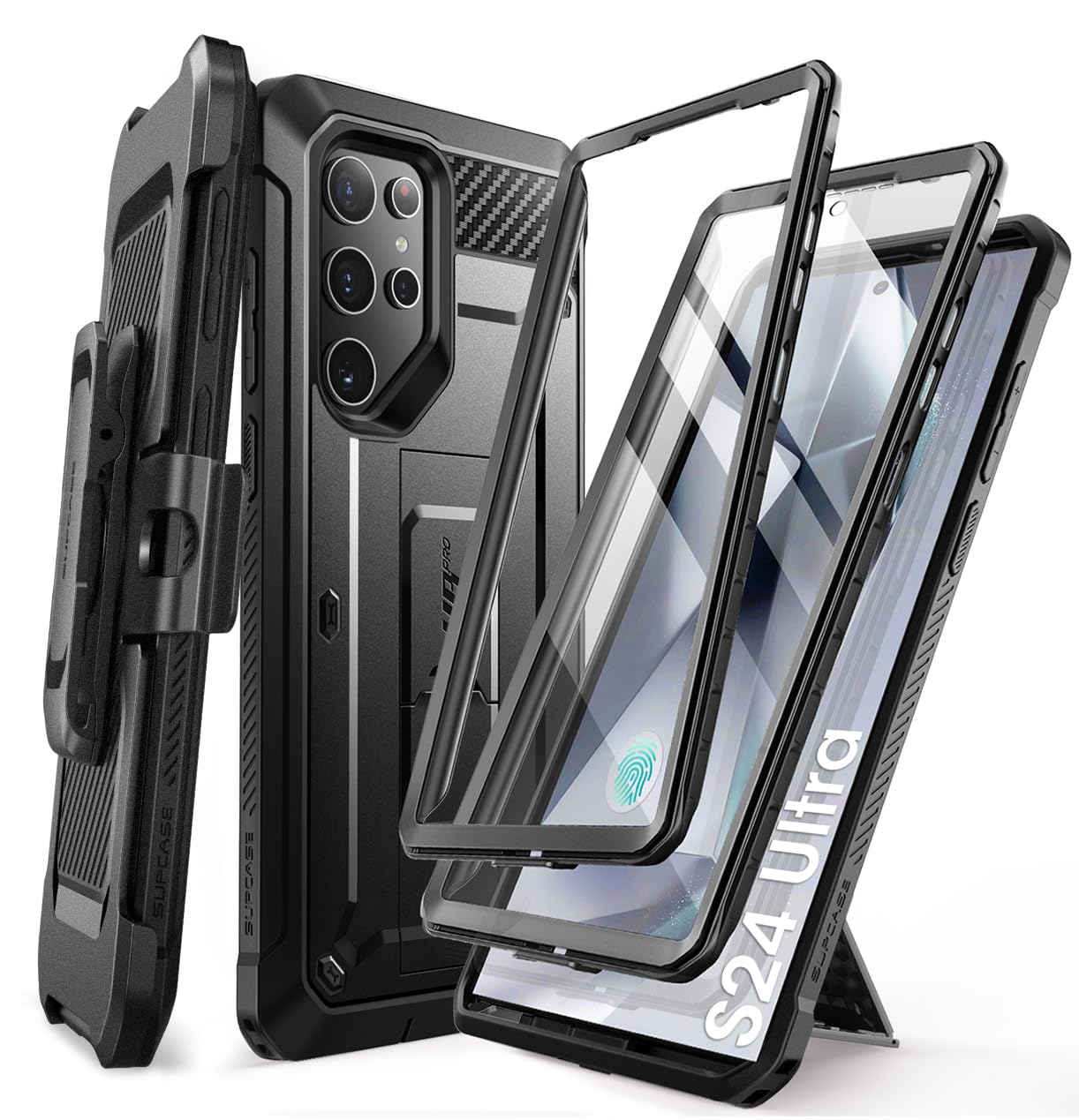 SUPCASE for Samsung Galaxy S24 Ultra Case with Stand, [Unicorn Beetle Pro] [2 Front Frames] [Built-in Screen Protector & Belt-Clip] Military-Grade Protection Phone Case for Galaxy S24 Ultra, Black