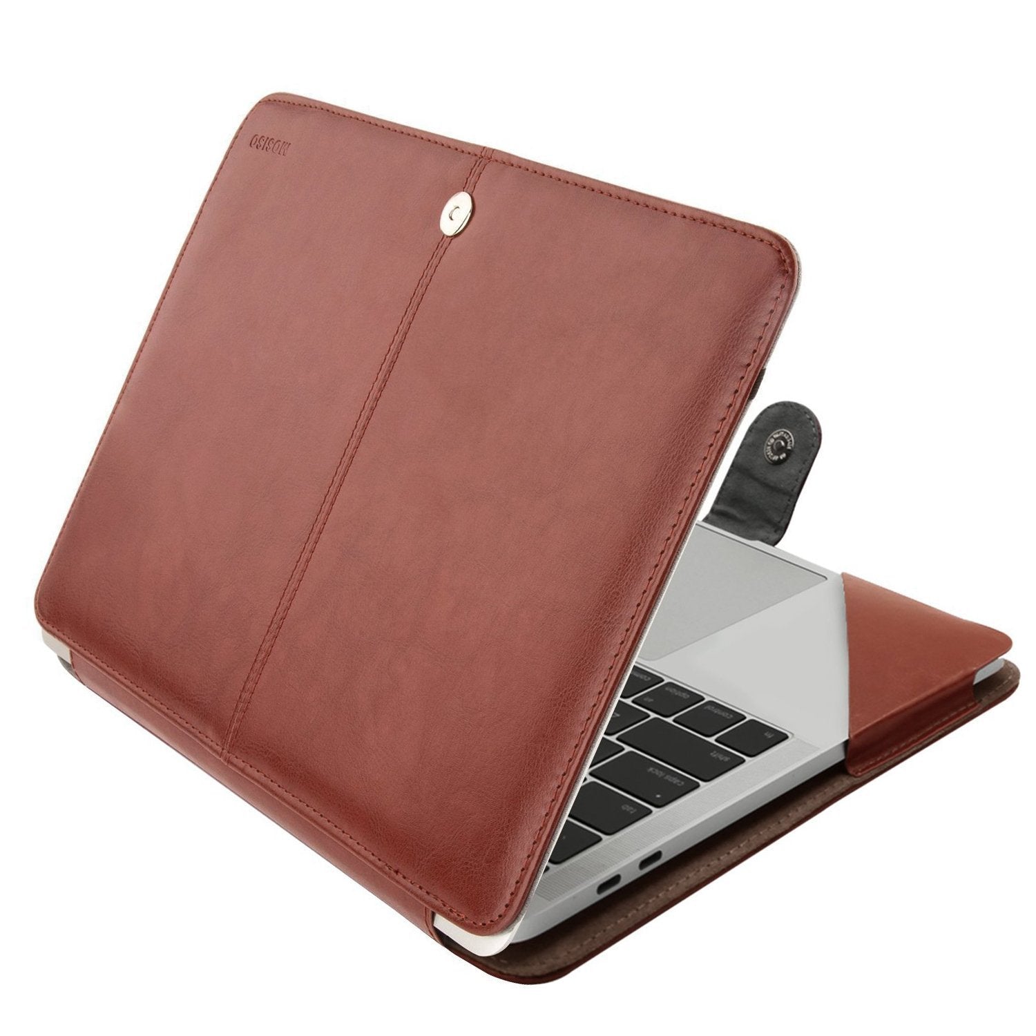 MOSISO Case Compatible with MacBook Air 13 inch M3 A3113 M2 A2681 M1 A2337 A2179 A1932/Pro 13 M2 M1 A2338 A2251 A2289 A2159 A1989 A1706 A1708, PU Leather Portfolio Protective Stand Cover, Brown