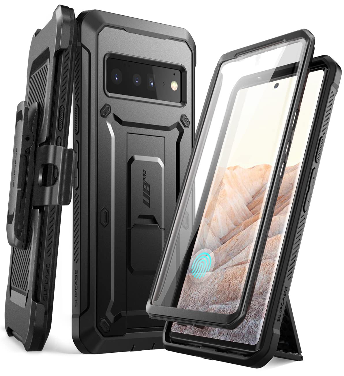 SUPCASE Unicorn Beetle Pro Full-Body Rugged Holster Case with Built-in Screen Protector for Google Pixel 6 Pro (2021), Black