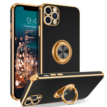 BENTOBEN for iPhone 11 Pro Max Case, Phone Case iPhone 11 ProMax, Slim Fit Kickstand Ring Holder Shockproof Protection Soft TPU Bumper Protective Girls Women Boy iPhone 11 ProMax 6.5 Cover,Black/Gold