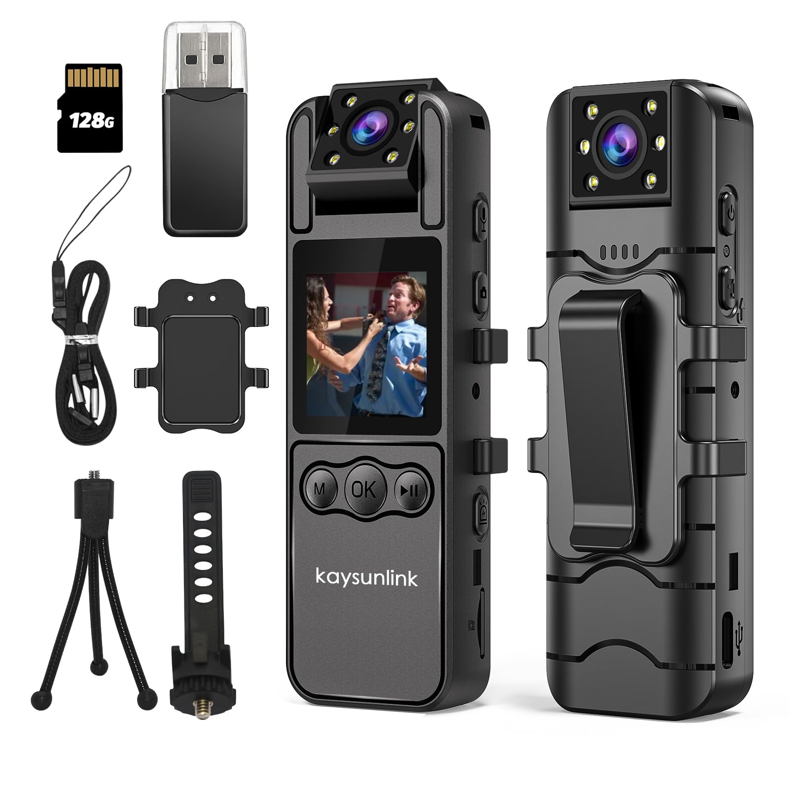 【Upgraded】1.4” Screen Body Camera with Audio and Auto Video Night Vision 1080P FHD Mini Police Wearable Body Worn Cam Portable Small Personal Camcorder Sport Action Outdoor Video Recorder (128GB)