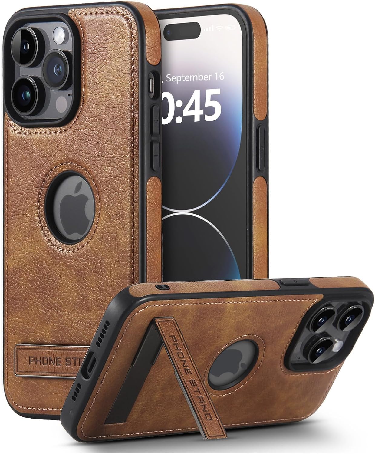 Leather Case for iPhone 14 Pro Max Case, Protective Slim with Kickstand Shockproof Phone Cases, Built-in Invisible Stand Compatible with iPhone 14 Pro Max 6.7'' (Brown, for iPhone 14 Pro max)