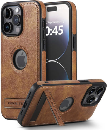 Leather Case for iPhone 14 Pro Max Case, Protective Slim with Kickstand Shockproof Phone Cases, Built-in Invisible Stand Compatible with iPhone 14 Pro Max 6.7'' (Brown, for iPhone 14 Pro max)