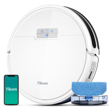 Tikom G8000 Pro Robot Vacuum and Mop Combo, 4500Pa Suction, 150Mins Max, Robotic Vacuum Cleaner with Self-Charging, Quiet, APP&Voice Control, Good for Carpet, Hard Floor, Black