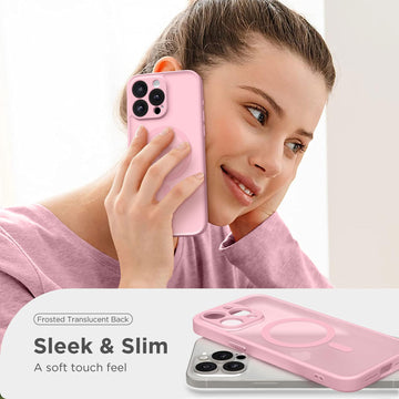 CAPRARO Magnetic for iPhone 13 Pro Max Case, [Compatible with MagSafe] [Full Camera Protection] Shockproof Protective Women Translucent Matte Phone Case for iPhone 13 Pro Max 6.7'', Peach Pink