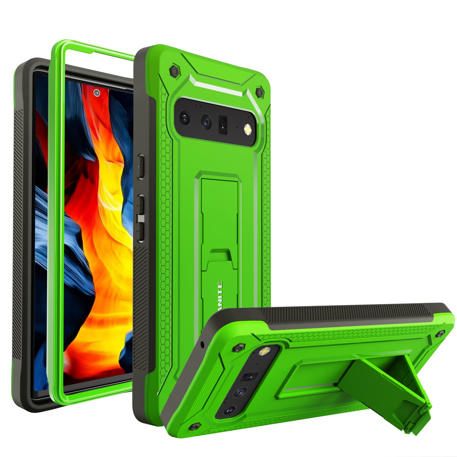 URBANITE Case for Google Pixel 6 Pro with Built-in Kickstand, Dual Layer Shockproof Protective Phone Case, Military Grade Heavy Duty Cover Case for Pixel 6 Pro 6.7 inch (Green)