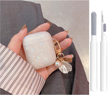 OTOPO for Cute Airpods 2nd/1st Gen Case Girl Women with Cleaner Kit, Glitter Shell Pattern Airpods 2/1 Protective Cover Skin with Luxury Bling Pearl Keychain for Airpods 2nd/1st Generation, Colorful