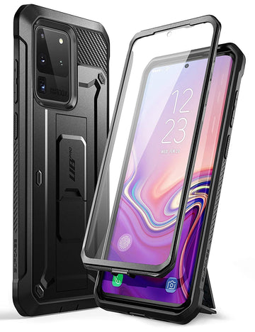 SupCase for Samsung Galaxy S20 Ultra Case with Screen Protector (Unicorn Beetle Pro), [Built-in Belt Clip & Stand] Full-Body Rugged Kickstand Protective Phone Case for Galaxy S20 Ultra 5G, Black