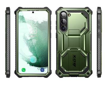 i-Blason Armorbox for Samsung Galaxy S23 Plus Case with Stand & Belt-Clip [Built-in Screen Protector] [2 Front Frames] [Military-Grade Protection] Full-Body Rugged Bumper Case with Kickstand (Green)