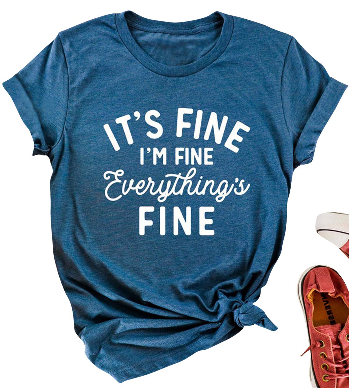 Its Fine Im Fine Everythings Fine Tshirt Women Inspirational T Shirts Short Sleeve Graphic Tees Tops