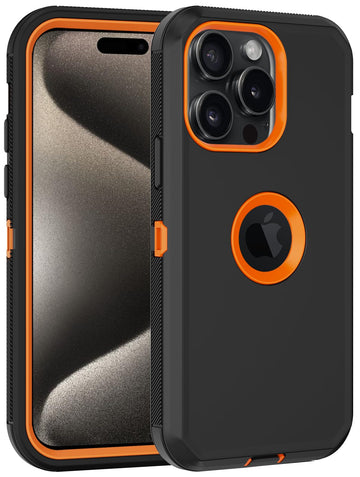 for iPhone 15 Pro Max Case, with Built in Screen Protector Heavy Duty Drop Protection, Full Body Rugged Shockproof Dust Proof Protective Phone Cover for Apple iPhone 15 Pro Max 6.7” (Black/Orange)