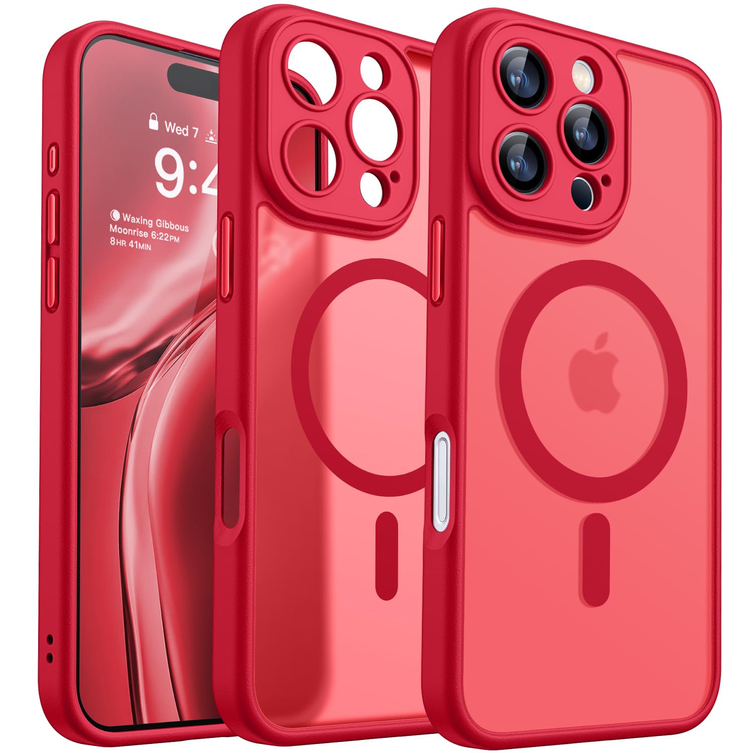 CANSHN Magnetic Compatible with iPhone 16 Pro Max Case, Upgraded [Full Camera Protection] [Compatible with Magsafe] [Translucent Matte] Shockproof Protective Phone Case Cover 6.9 Inch - Red