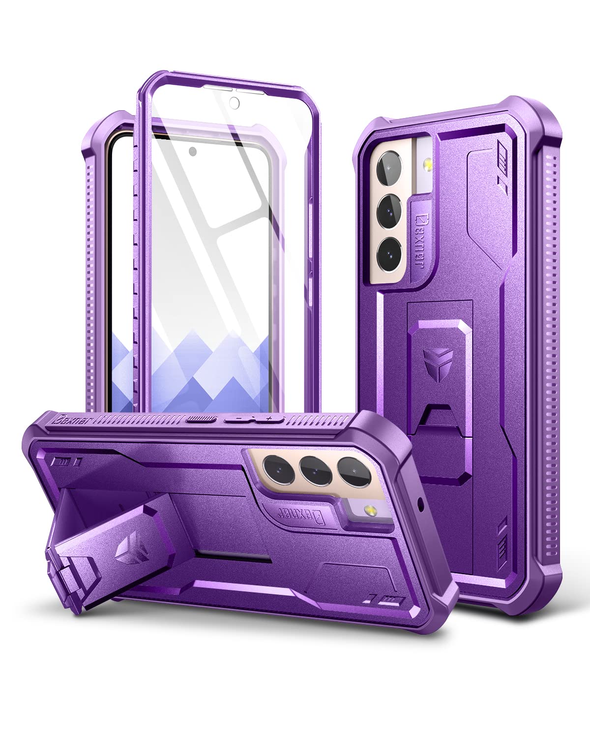 Dexnor Samsung Galaxy S22 Plus Case, Heavy Duty Military Grade Protection with Screen Protector, Kickstand, Shockproof, Phantom Purple