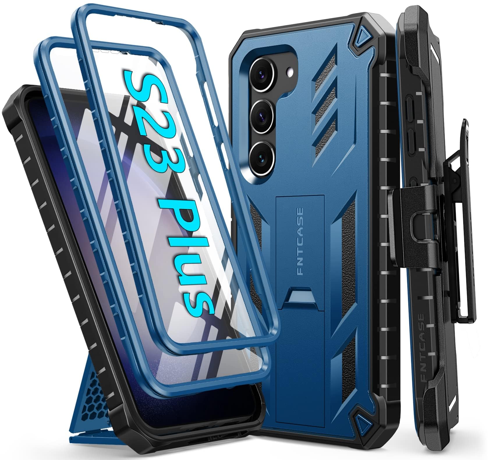 FNTCASE for Samsung Galaxy S23-Plus Case: Heavy Duty Rugged Shockproof Protective Cover with Belt-Clip Holster & Kickstand | Military Grade Protection Phone Case for Galaxy S23 Plus