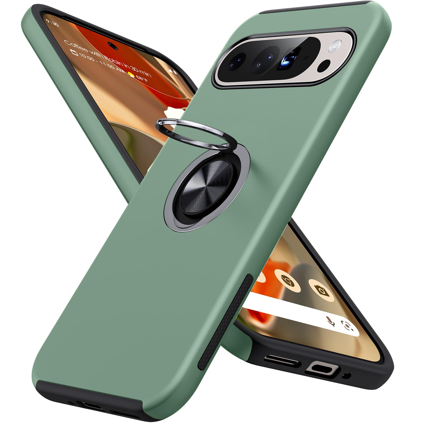 JAME for Google Pixel 9 Pro XL Case, Slim Fit Case for Pixel 9 Pro XL with Metal Ring Holder Kickstand, Dual Layer Shockproof Protective Phone Case for Google 9 Pro XL 6.8", Alpine Green