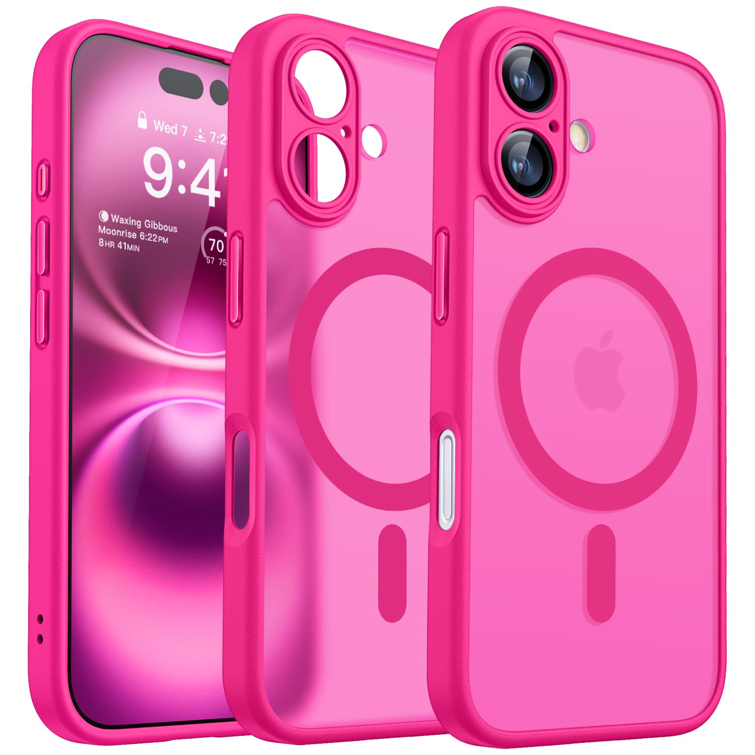 CANSHN Magnetic for iPhone 16 Plus Case, Upgraded [Full Camera Protection] [Compatible with Magsafe] [Translucent Matte] Shockproof Protective Phone Case for iPhone 16 Plus - Hot Pink