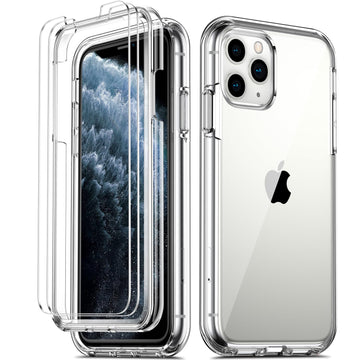 COOLQO Compatible with iPhone 11 Pro Max Case, and [2 x Tempered Glass Screen Protector] Clear 360 Full Body Coverage Hard PC+Soft Silicone TPU 3in1 Shockproof Protective Phone Cover