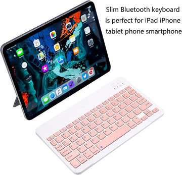 Ultra-Slim Bluetooth Keyboard for Apple iPad iPhone Samsung - 10 inch Pink