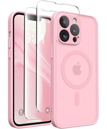 CAPRARO Magnetic for iPhone 13 Pro Max Case, [Compatible with MagSafe] [Full Camera Protection] Shockproof Protective Women Translucent Matte Phone Case for iPhone 13 Pro Max 6.7'', Peach Pink