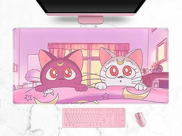 Pink Gaming Mouse Pad - Kawaii Anime Cats Design for Stylish Desk Setup