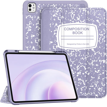 Fintie SlimShell Case for iPad Pro 13-inch (M4) 2024 - [Built-in Pencil Holder] Soft TPU Protective Stand Back Cover with Auto Wake/Sleep, Composition Book