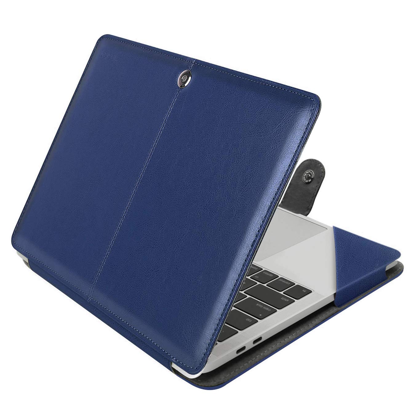 MOSISO Case Compatible with MacBook Air 13 inch M3 A3113 M2 A2681 M1 A2337 A2179 A1932/Pro 13 M2 M1 A2338 A2251 A2289 A2159 A1989 A1706 A1708, PU Leather Portfolio Protective Stand Cover, Navy Blue