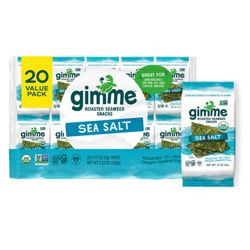 Gimme Seaweed - Sea Salt & Avocado Oil - 20 Count - Organic Roasted Seaweed Sheets - Keto, Vegan, Gluten Free - Great Source of Iodine & Omega 3’s - Healthy On-The-Go Snack for Kids & Adults