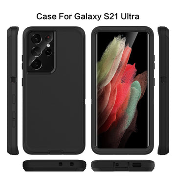 MXX Case, 3-Layer Super Full Heavy Duty Body Bumper Cover/Shock Protection/Dust Proof, Designed for Samsung Galaxy S21 Ultra 5g (6.8 Inch) 2021 - (Black)